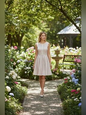 Tommy Hilfiger Light Pink Eyelet Sleeveless Fit-and-Flare Mini Dress